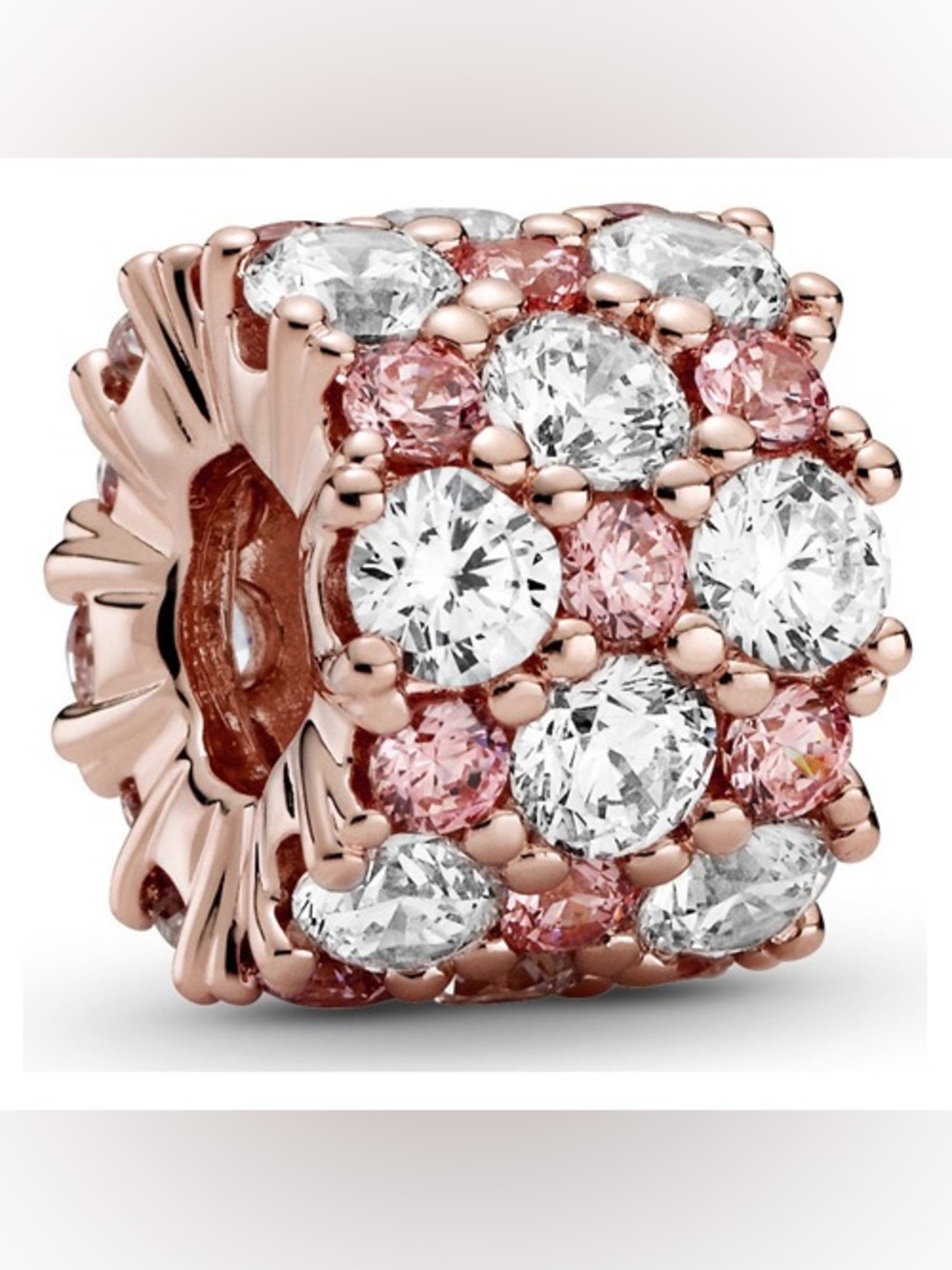 Pandora Rose Gold Pink and White Crystal Pavé Spacer Charm